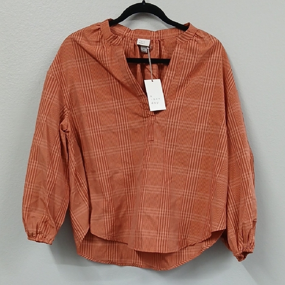 a new day Tops - A New Day Terracotta Plaid Blouse